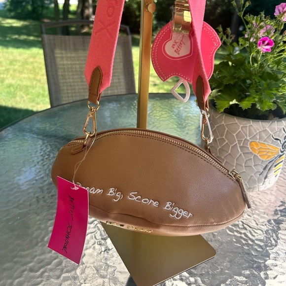 NWT- BETSY JOHNSON Football Gameday Crossbody Bag with Pink Strap - Picture 4 of 7